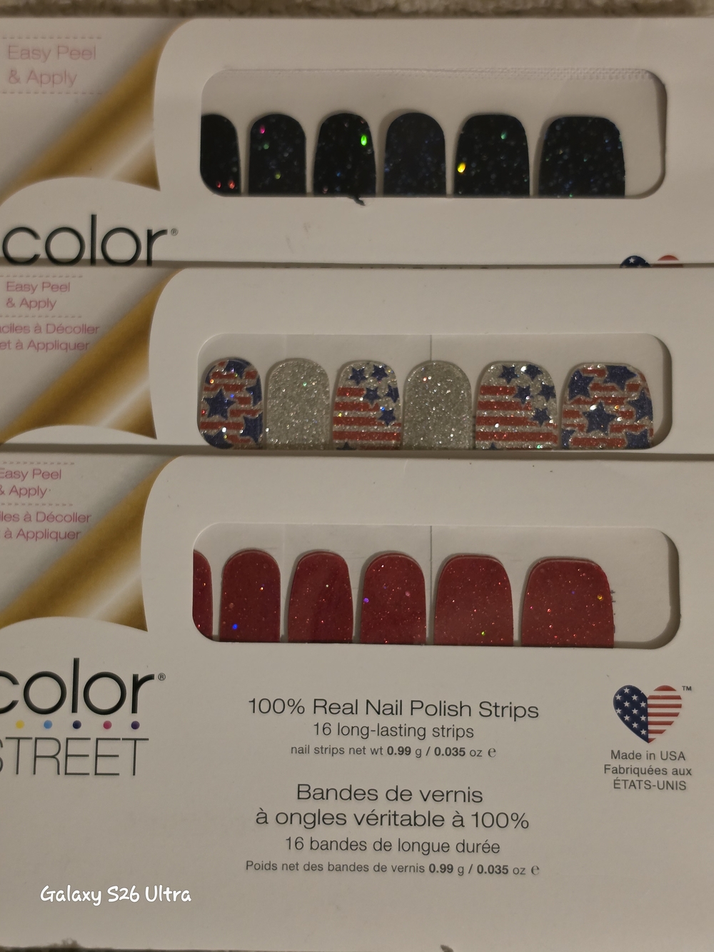 Color Street Glitter & Patriotic Nail Polish Strips - Red, Silver, Navy